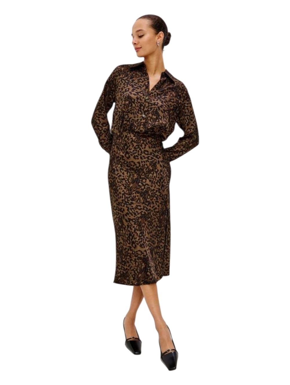 Rails Jazlyn Leopard Midi Shirt Dress Brown Ginger Spotted Print Size L NWT